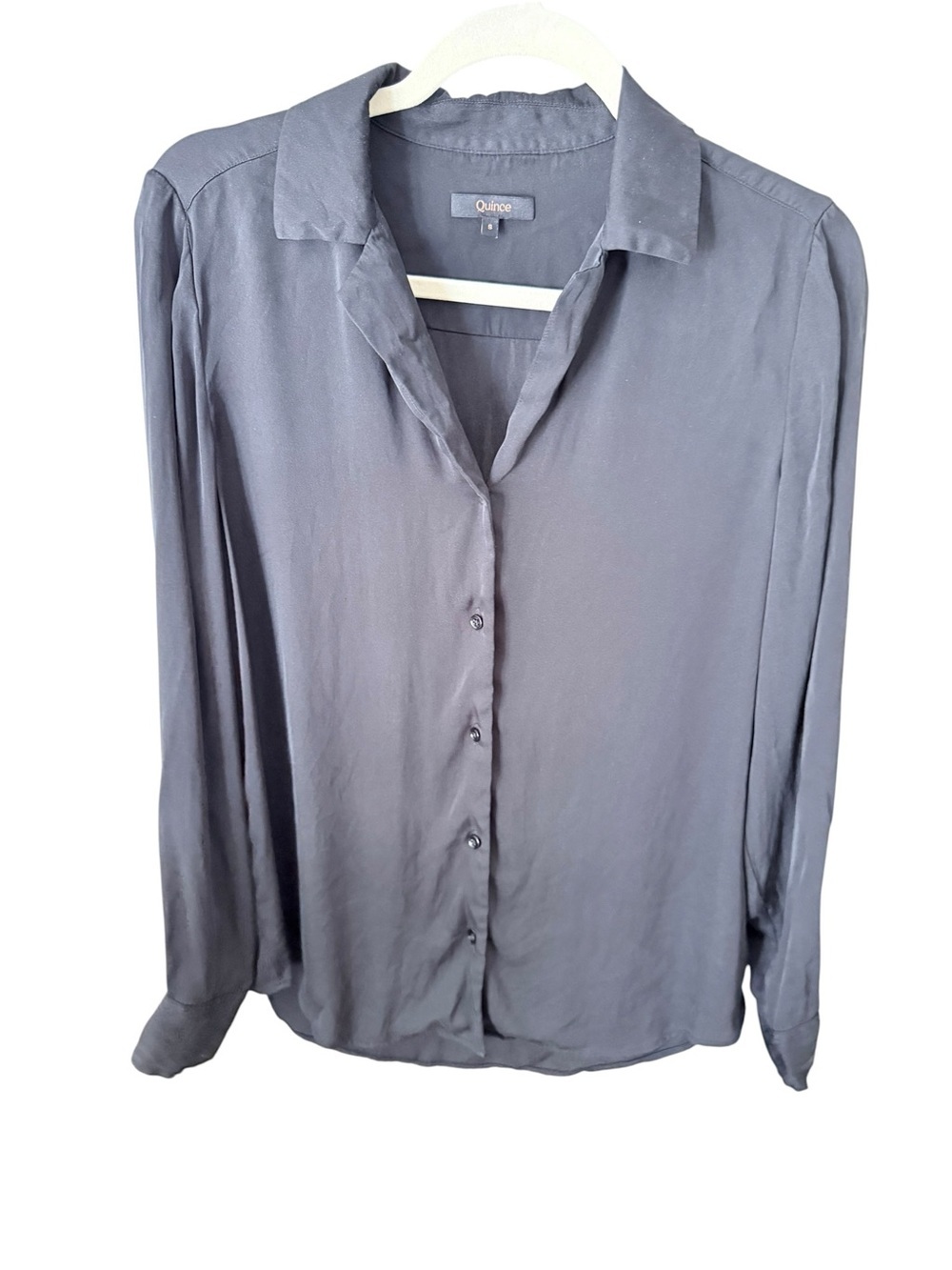 Quince Washable Stretch Silk Notch Collar Blouse Black Button Front Shirt Size S